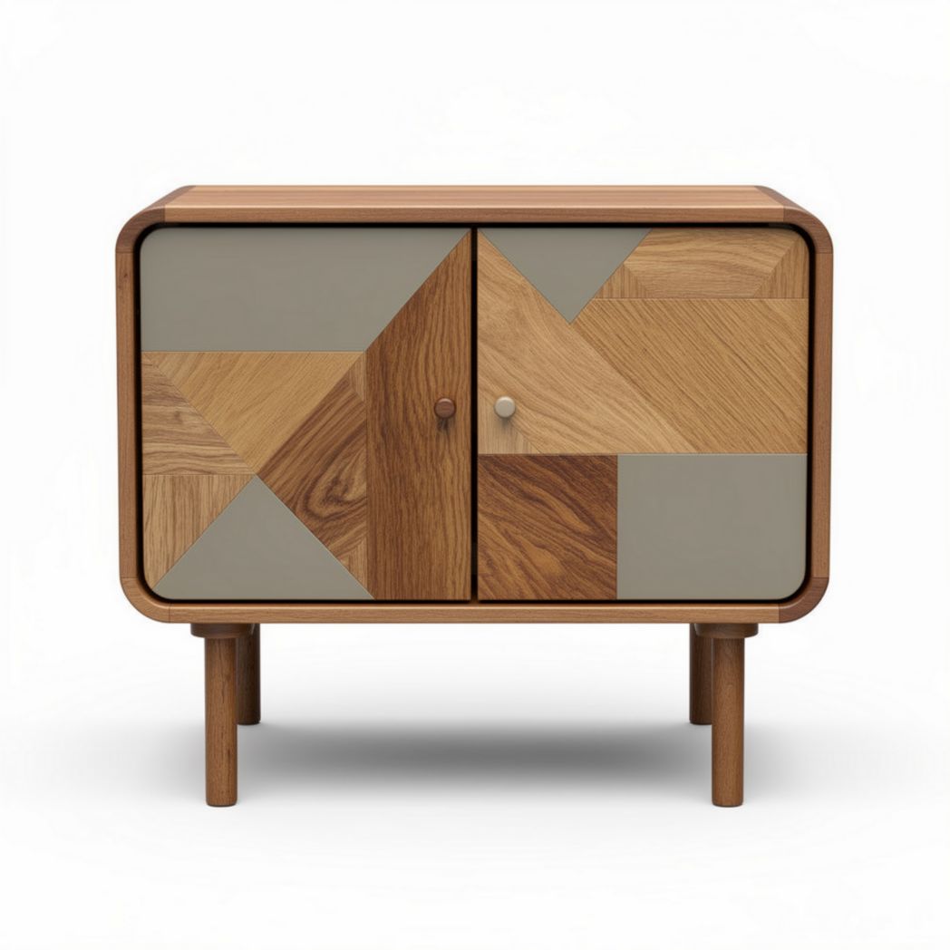 Armário de madeira com portas em design geométrico 55 x 40 x 45cm