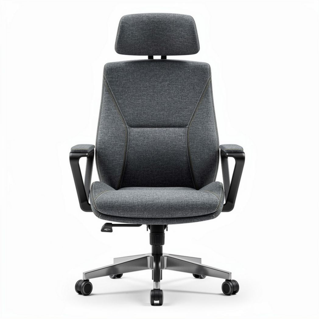 Cadeira de escritório ergonómica ajustável em cinza com almofada de cabeça