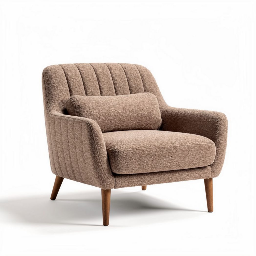 Poltrona de tecido em tom beige com medidas de 80 x 80 x 85cm