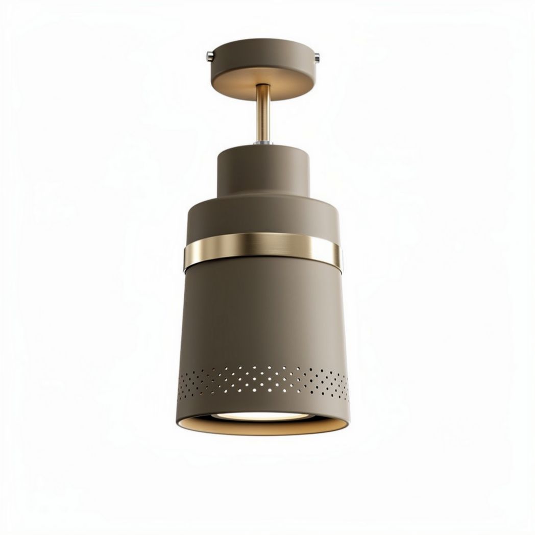Luminária suspensa moderna em metal com acabamento em dourado e cinza 15 x 15 x 25cm