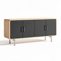 Buffet de madeira com portas pretas e dimensões de 150 x 45 x 75cm