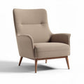 Poltrona em tecido bege com estrutura de madeira tamanho 90 x 75 x 100cm