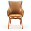 Cadeira de design moderno em couro castanho com estrutura em madeira 60 x 70 x 90cm