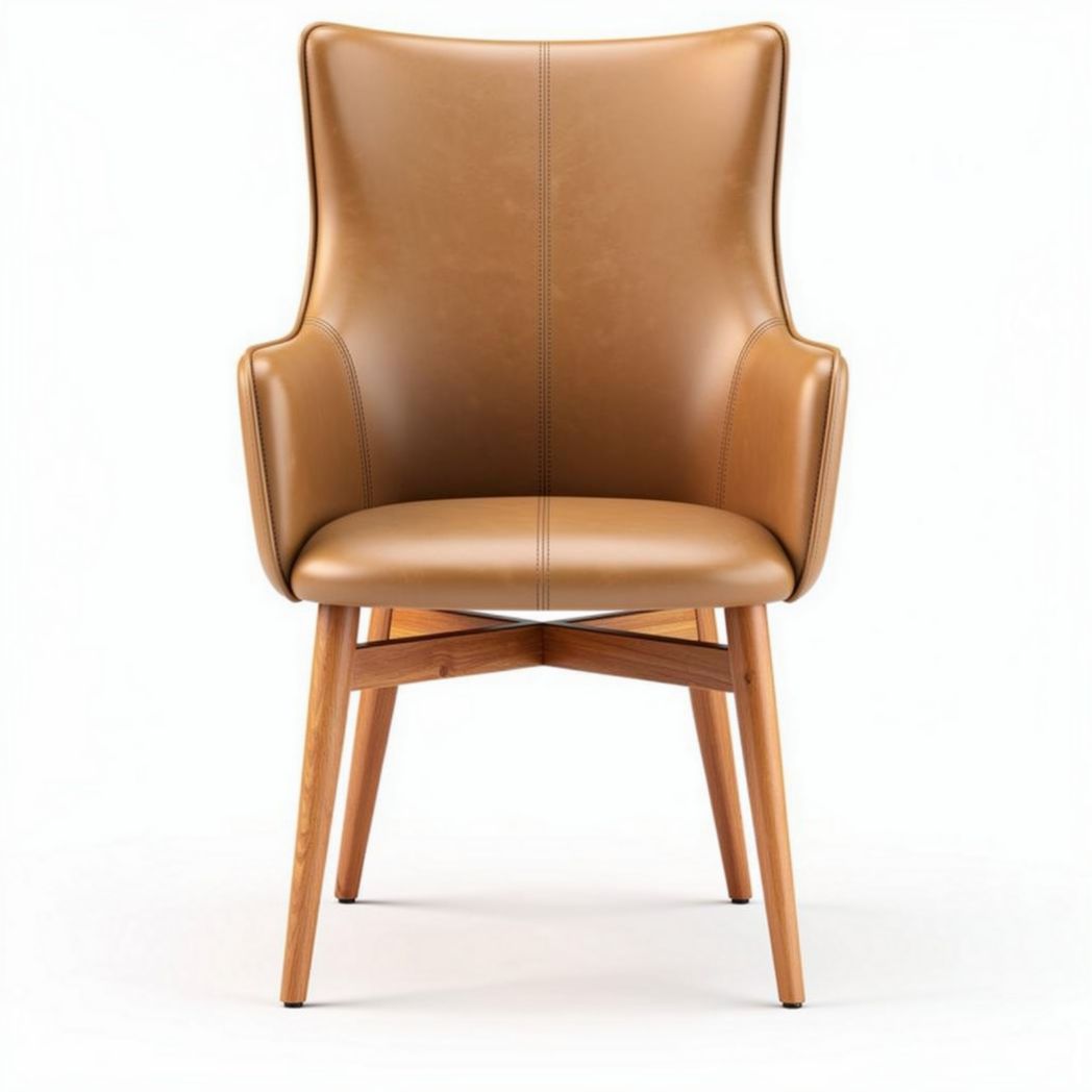 Cadeira de design moderno em couro castanho com estrutura em madeira 60 x 70 x 90cm